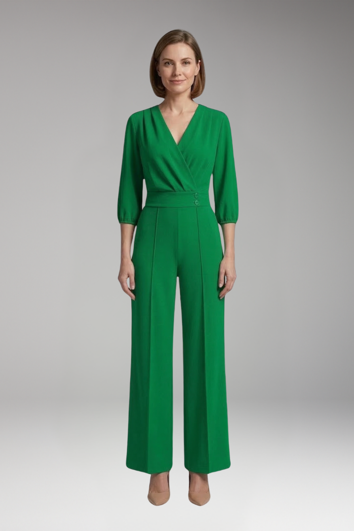 Women's Jumpsuit with Sleeves and Button Waist