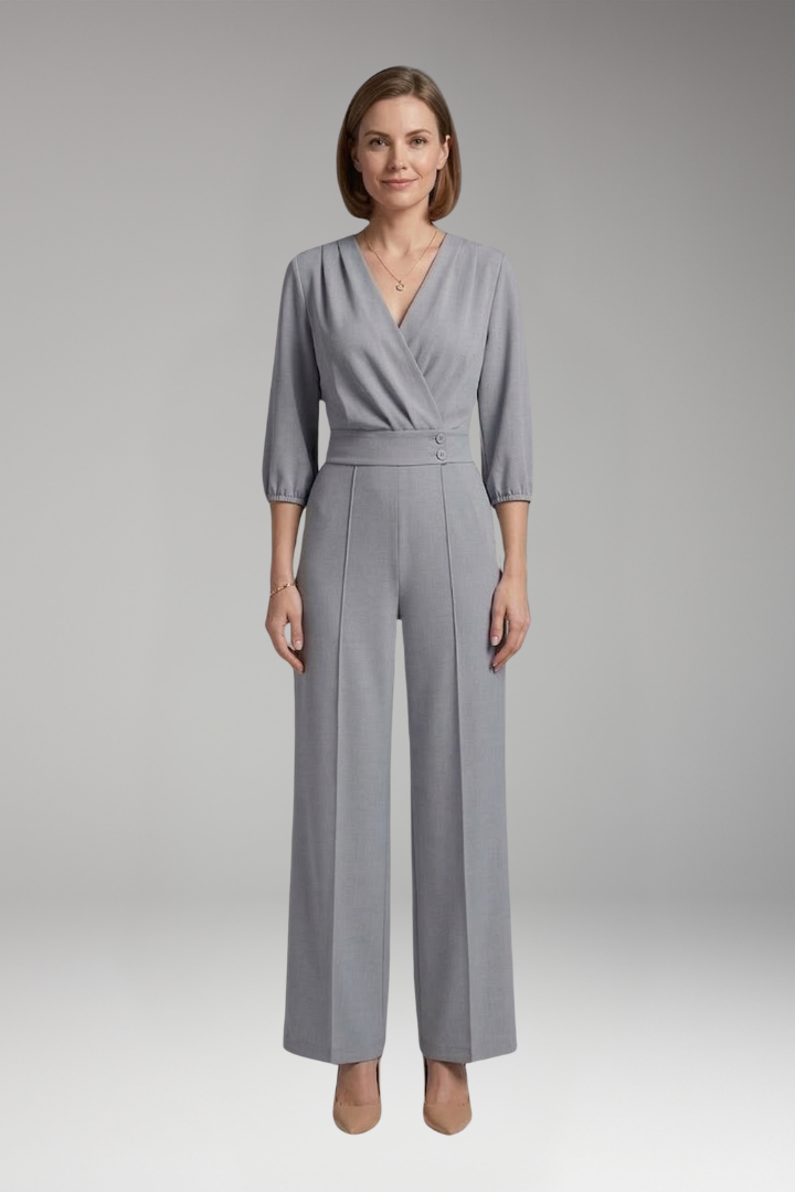 Women's Jumpsuit with Sleeves and Button Waist