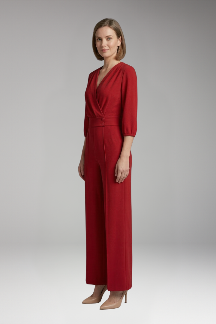 Women's Jumpsuit with Sleeves and Button Waist