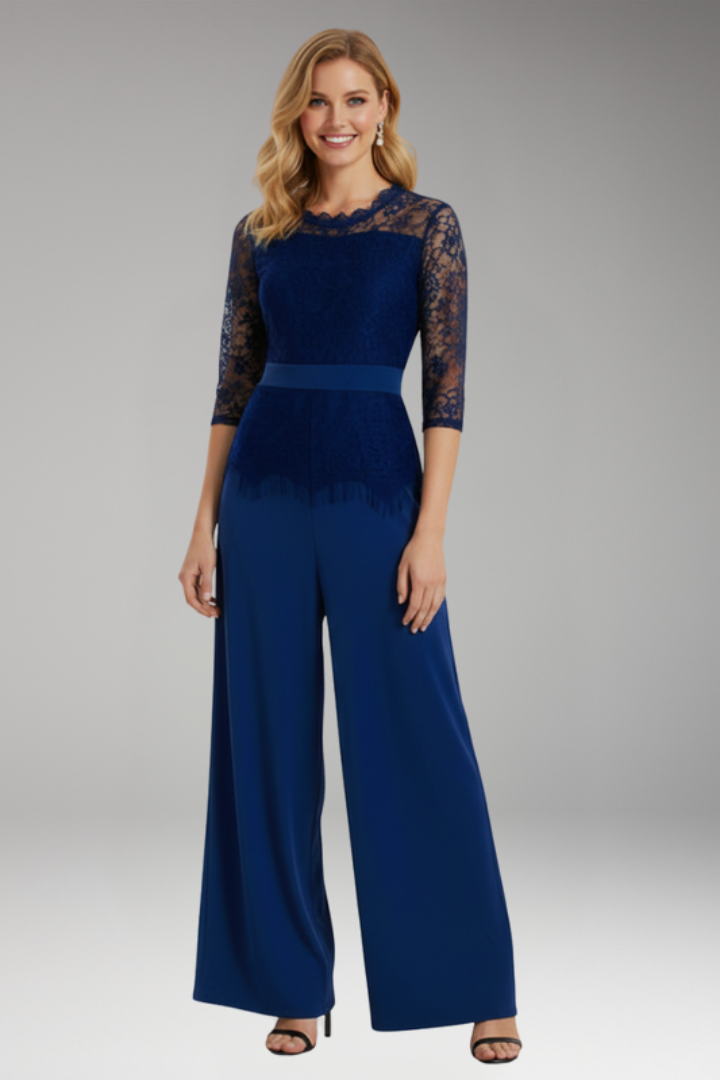 Women's Jumpsuit with Lace Sleeves and Wide Legs