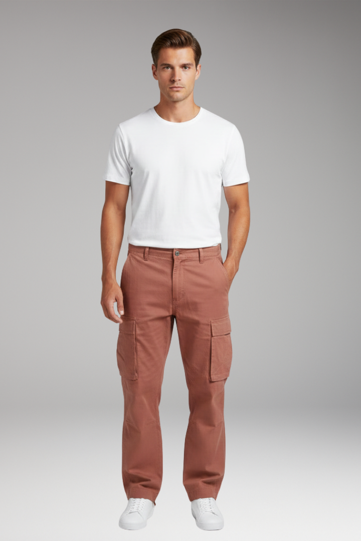 Men’s Cargo Trousers with Straight Fit and Multi-Pocket Design