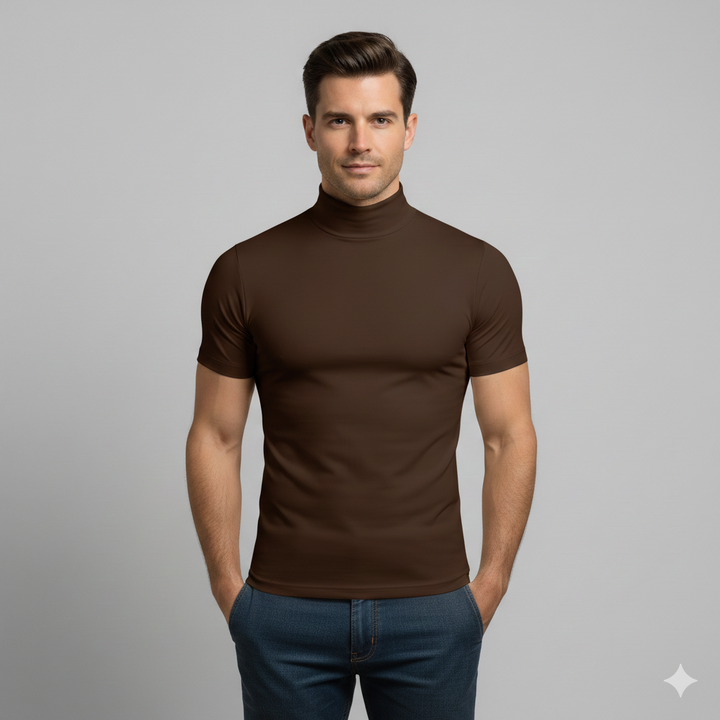Men's Roll-Neck Top with Slim Fit and Short Sleeves