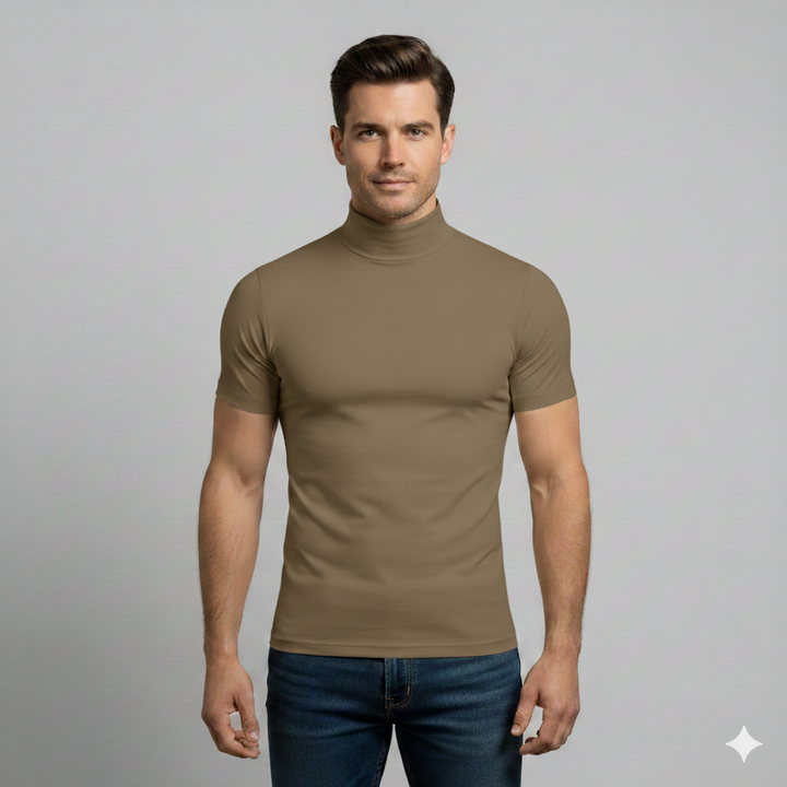 Men's Roll-Neck Top with Slim Fit and Short Sleeves
