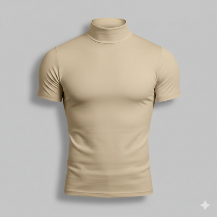 Men's Roll-Neck Top with Slim Fit and Short Sleeves
