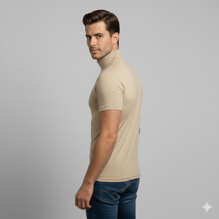 Men's Roll-Neck Top with Slim Fit and Short Sleeves