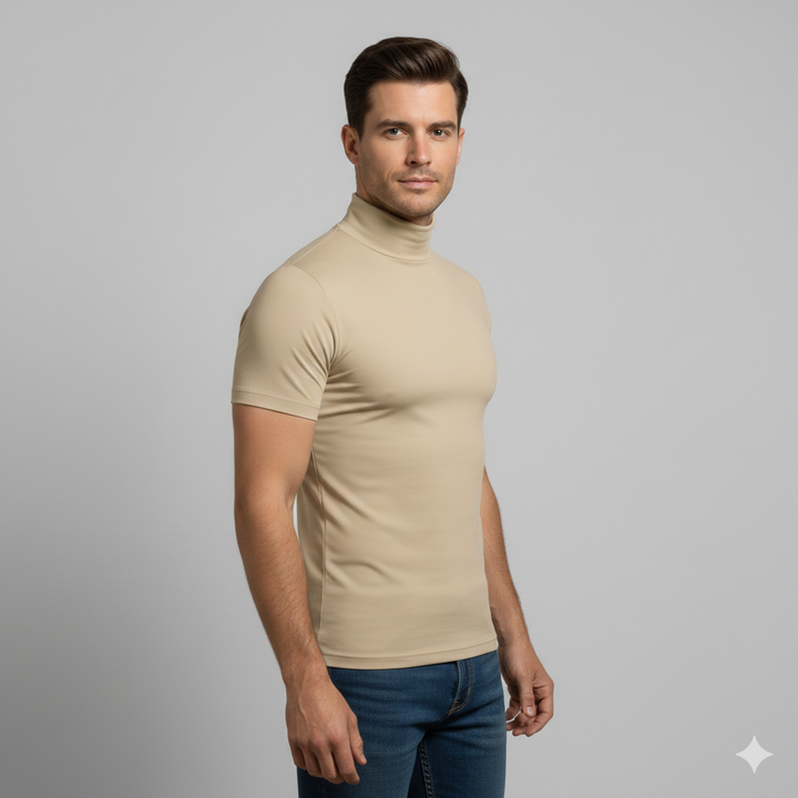 Men's Roll-Neck Top with Slim Fit and Short Sleeves