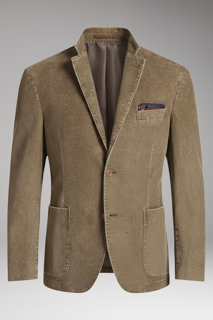 Men’s Blazer with Notched Lapel and Corduroy Surface