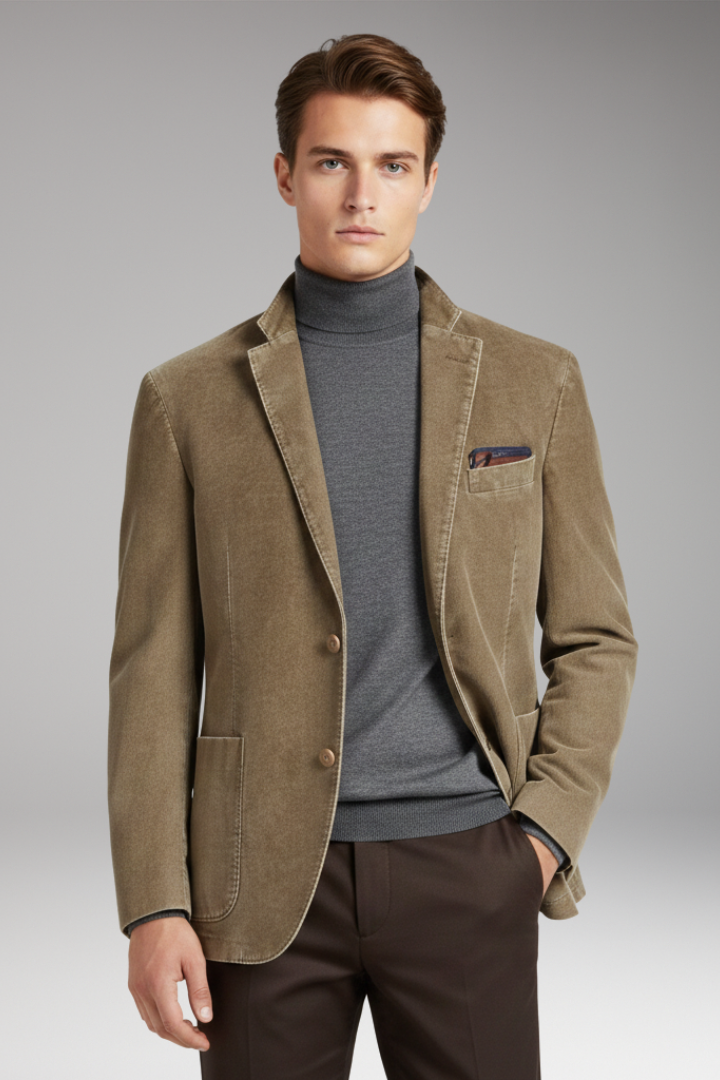 Men’s Blazer with Notched Lapel and Corduroy Surface
