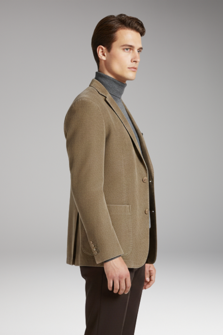Men’s Blazer with Notched Lapel and Corduroy Surface