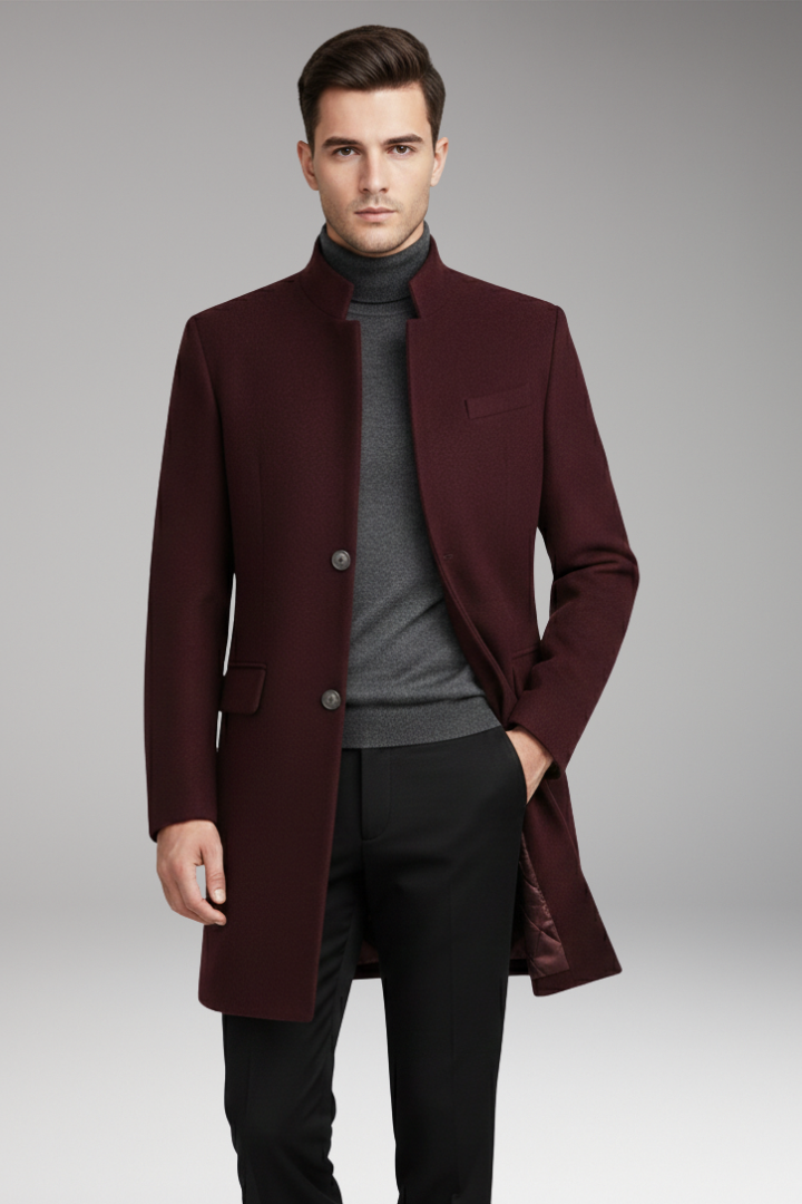 Men’s Coat with Stand-Up Collar and Quilted Lining