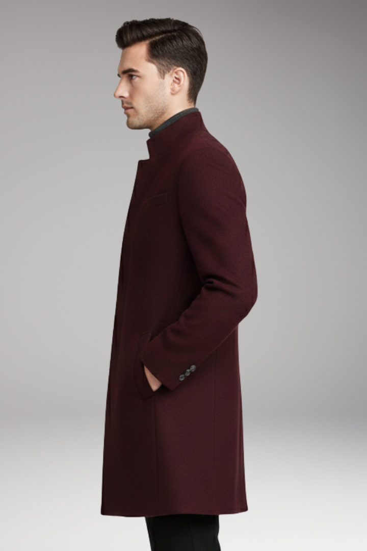 Men’s Coat with Stand-Up Collar and Quilted Lining