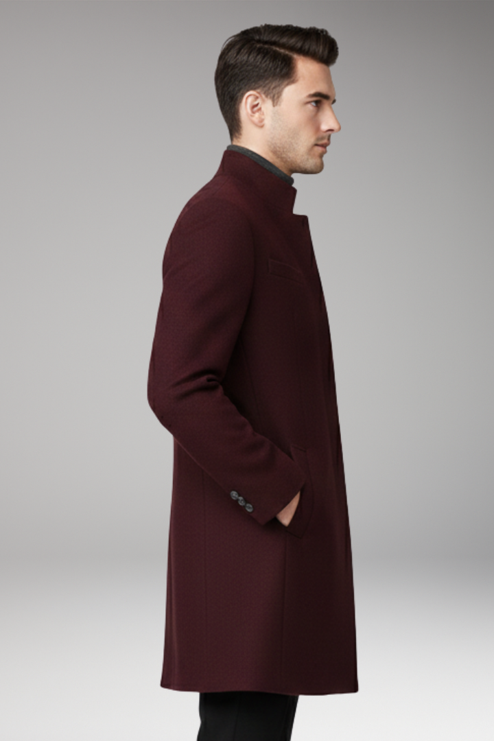 Men’s Coat with Stand-Up Collar and Quilted Lining