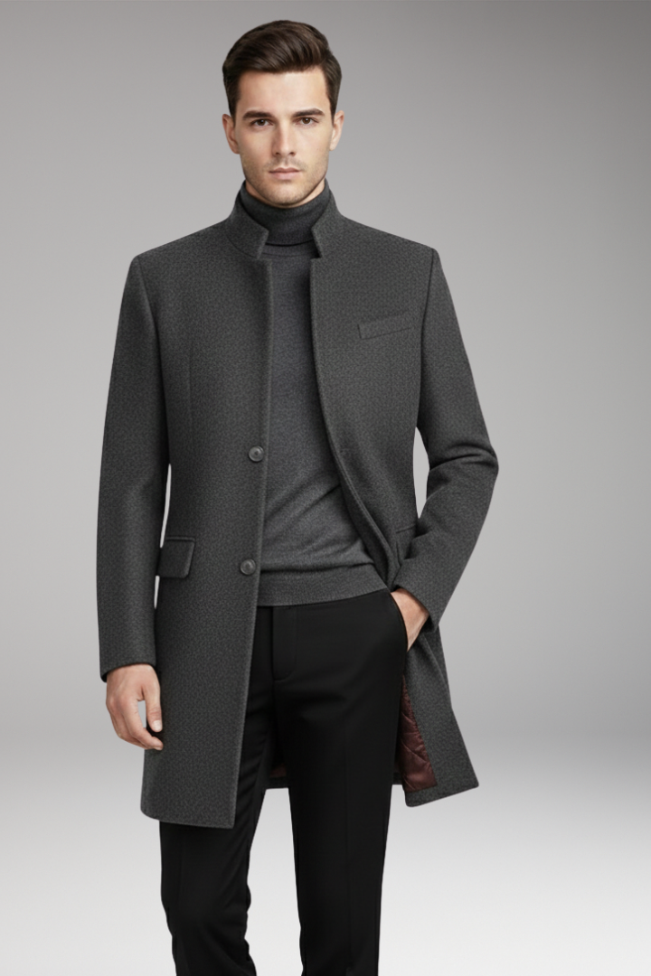 Men’s Coat with Stand-Up Collar and Quilted Lining