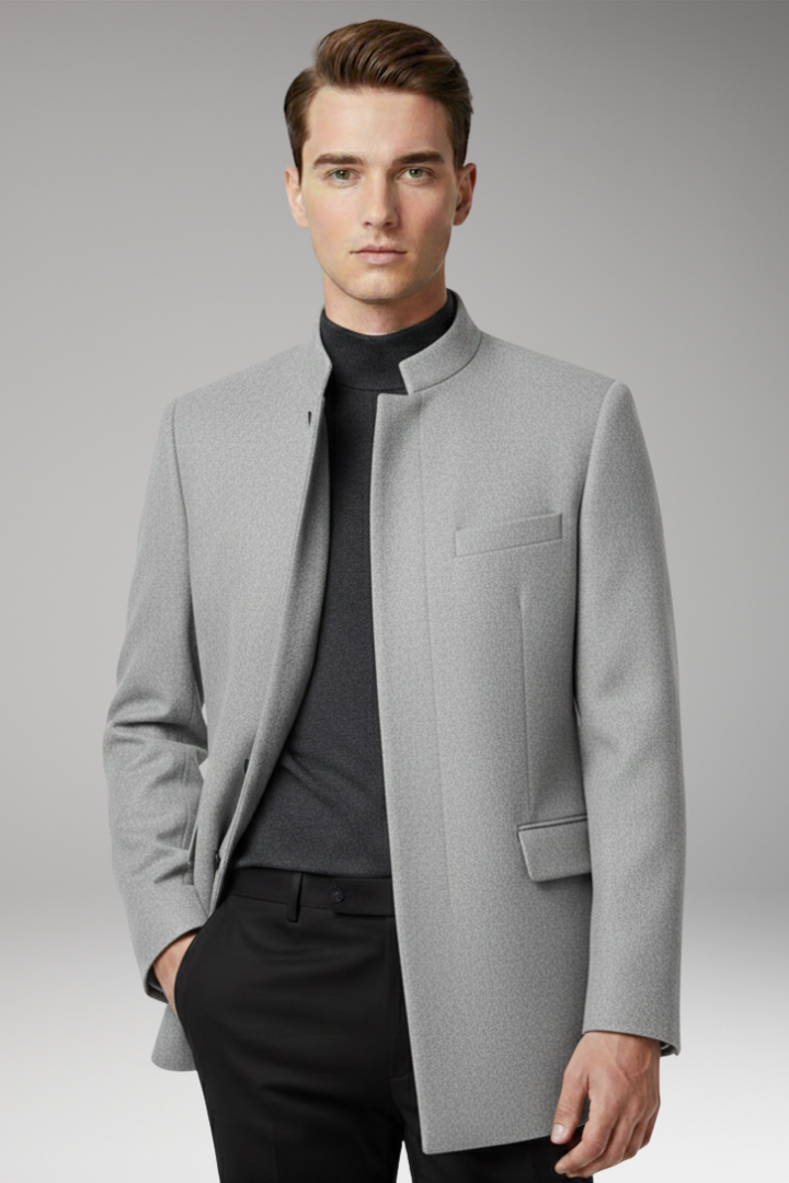 Men’s Jacket with Structured Collar and Straight Cut