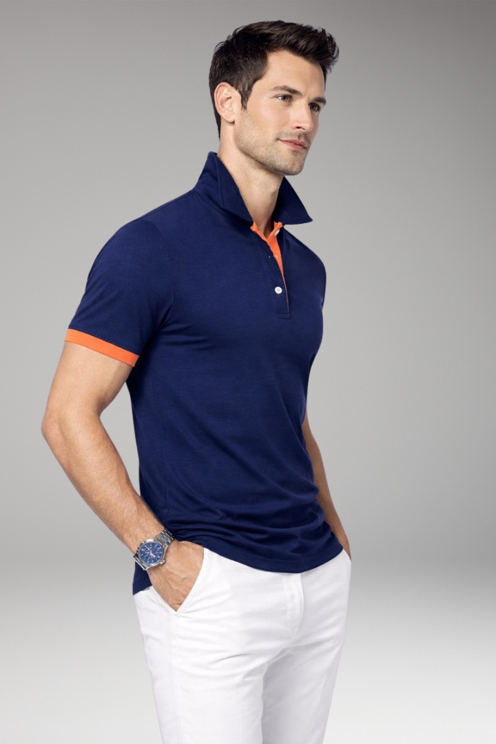 Men’s Polo Shirt with Contrasting Collar and Buttoned Placket