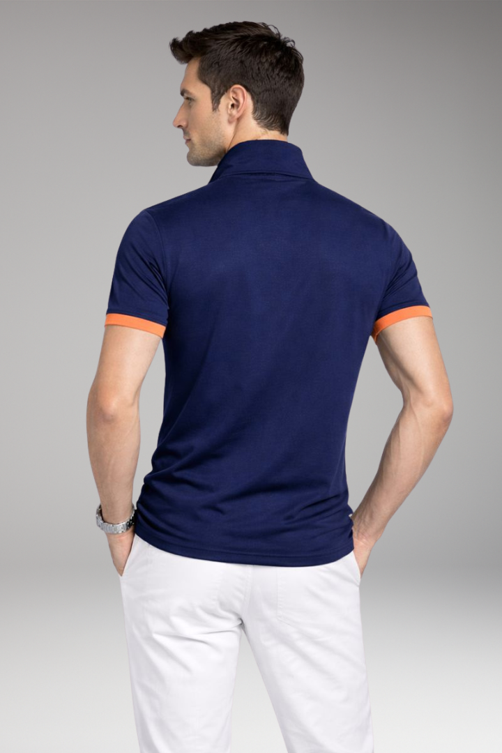 Men’s Polo Shirt with Contrasting Collar and Buttoned Placket
