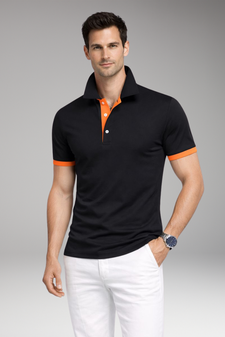 Men’s Polo Shirt with Contrasting Collar and Buttoned Placket