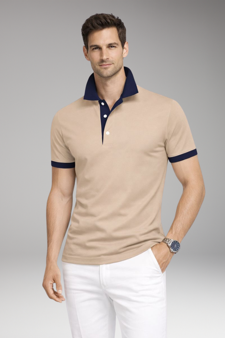 Men’s Polo Shirt with Contrasting Collar and Buttoned Placket