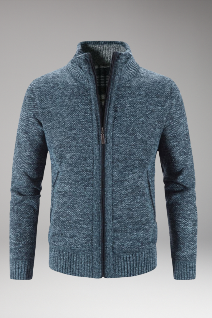 Men's Jumper with Stand-Up Collar and Zip Closure