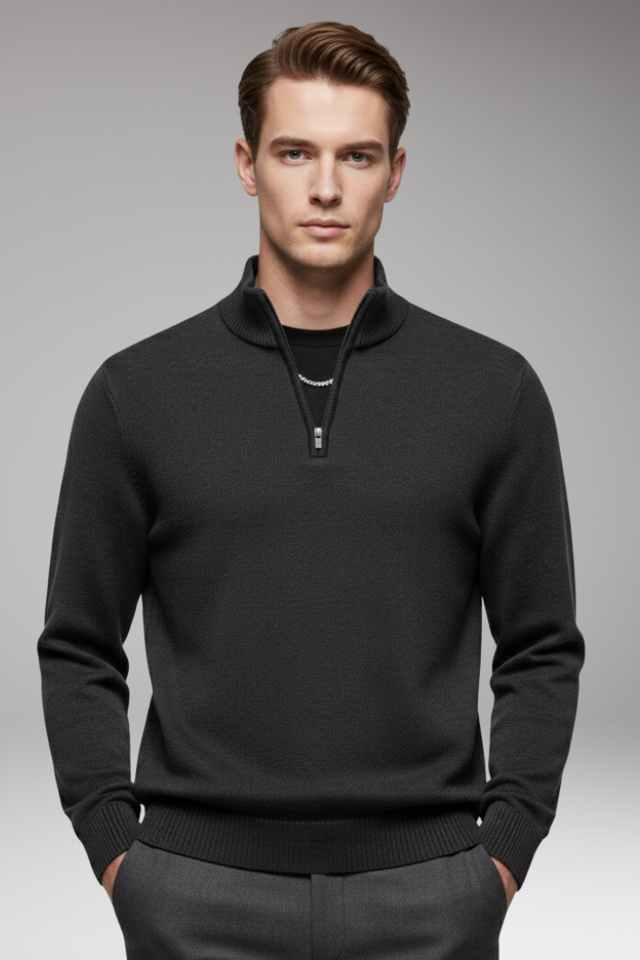 Men’s Sweatshirt with Half-Zip and Ribbed Cuffs
