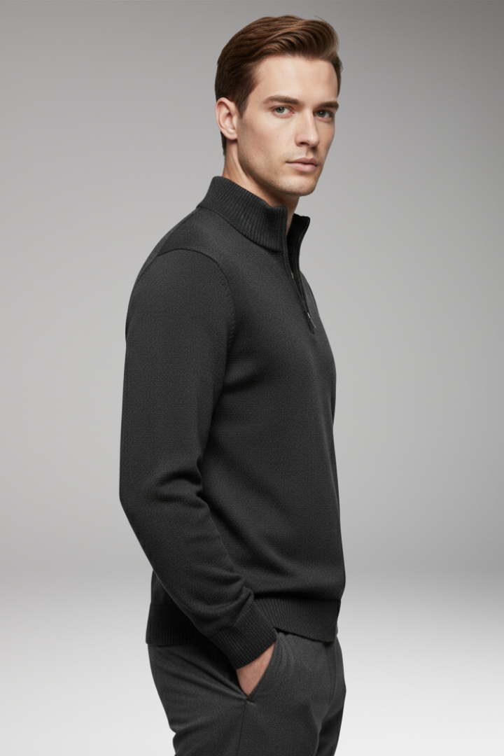Men’s Sweatshirt with Half-Zip and Ribbed Cuffs
