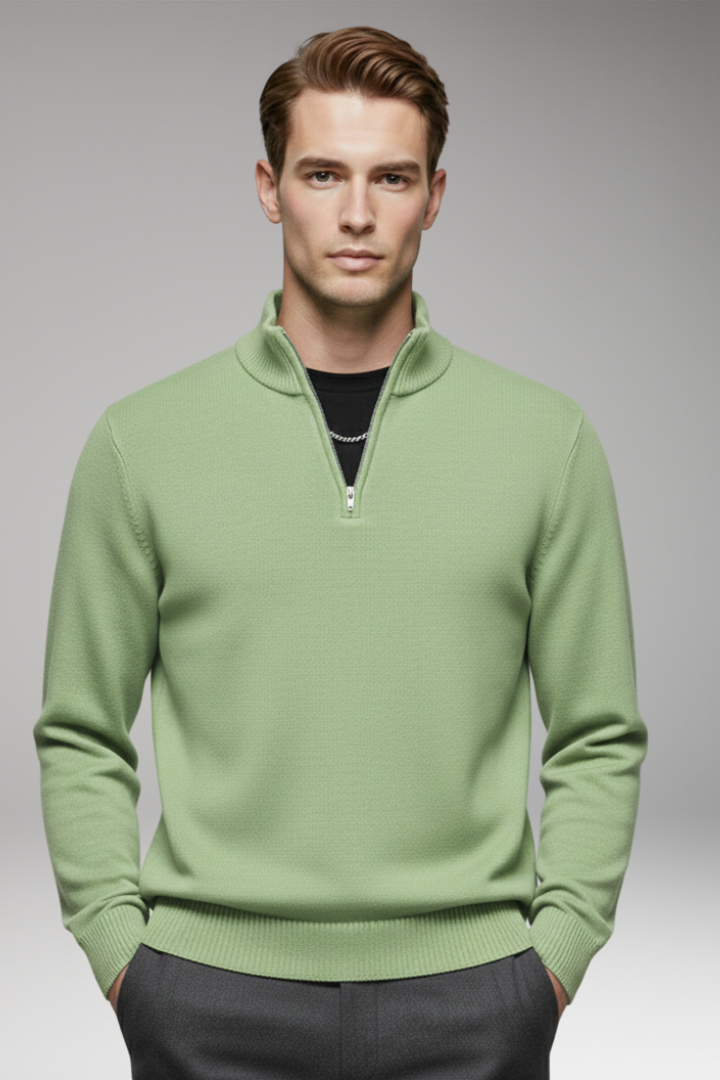 Men’s Sweatshirt with Half-Zip and Ribbed Cuffs