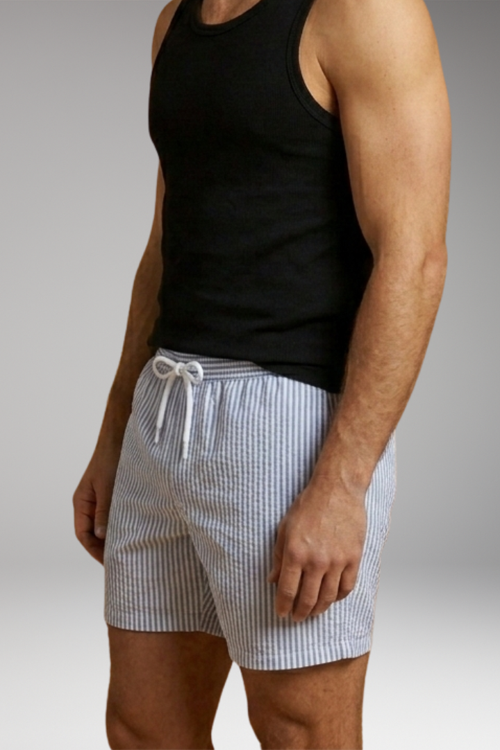 Men’s Swim Shorts with Striped Design and Drawstring Waistband