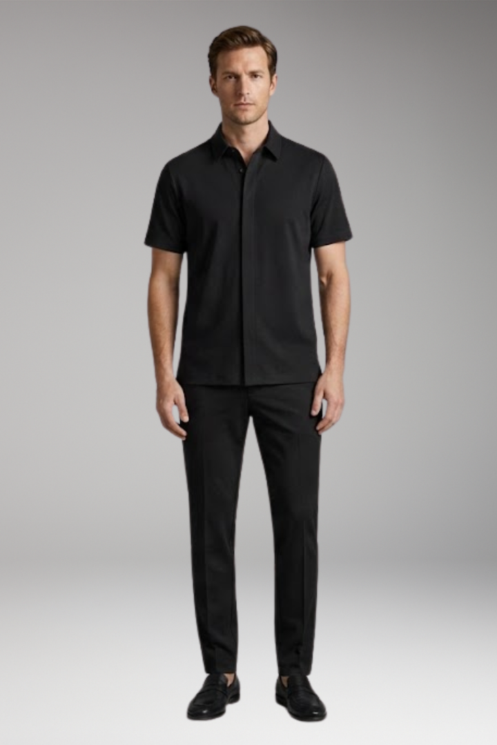 Men’s Two-Piece Set with Short-Sleeve Shirt and Slim-Fit Trousers