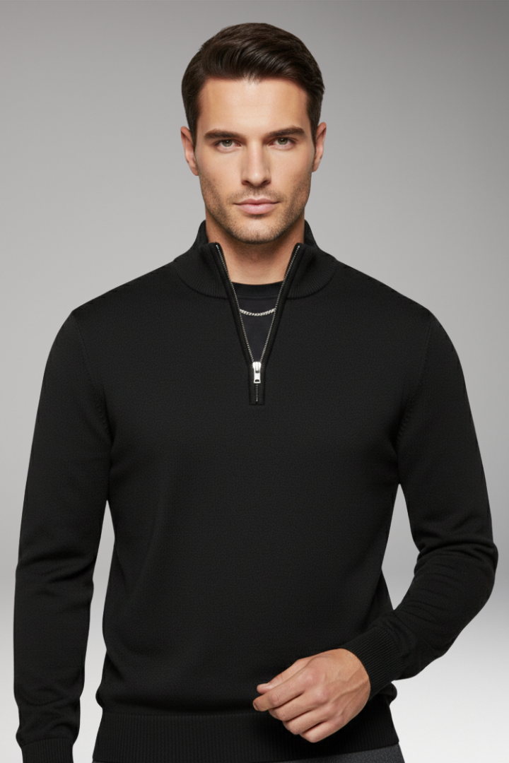 Men’s Zip-Neck Jumper with Ribbed Edges
