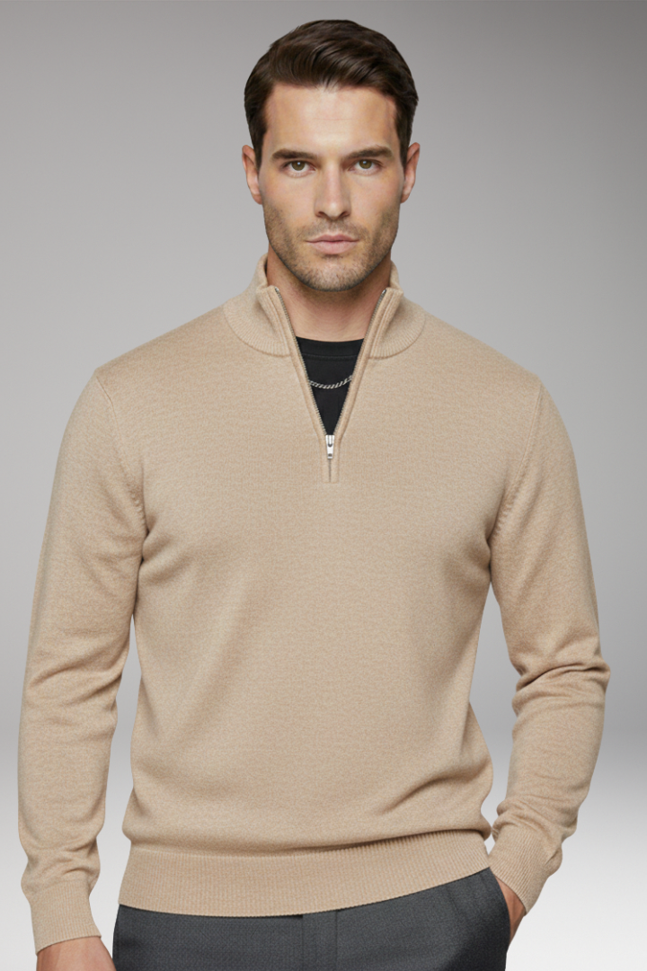 Men’s Zip-Neck Jumper with Ribbed Edges