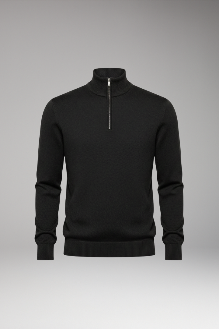 Men’s Zip-Neck Jumper with Ribbed Edges