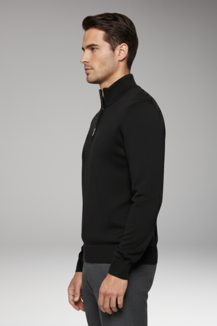 Men’s Zip-Neck Jumper with Ribbed Edges