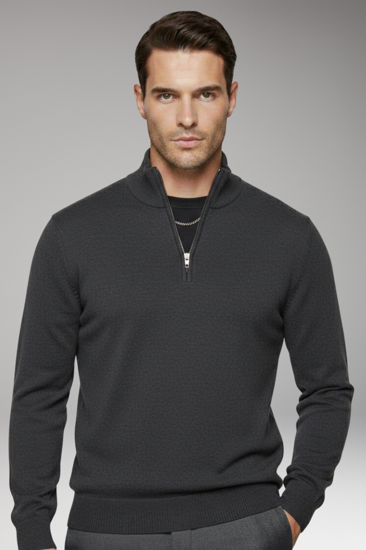 Men’s Zip-Neck Jumper with Ribbed Edges