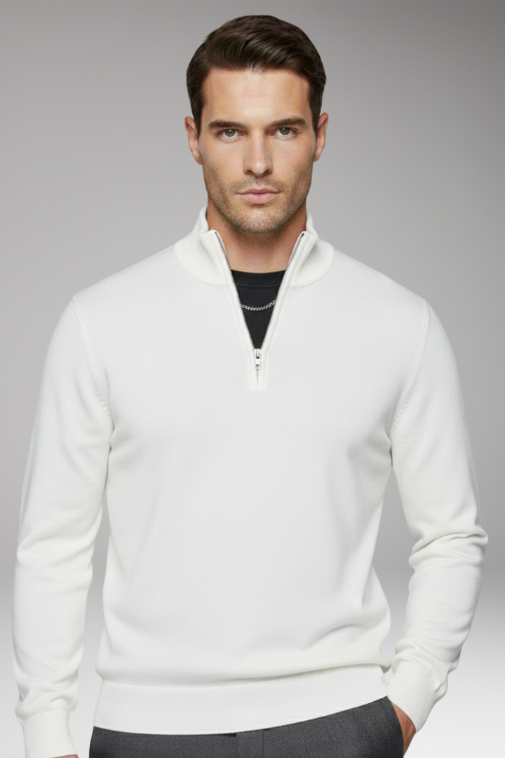 Men’s Zip-Neck Jumper with Ribbed Edges