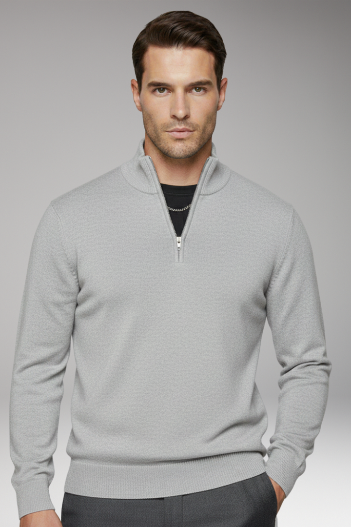 Men’s Zip-Neck Jumper with Ribbed Edges