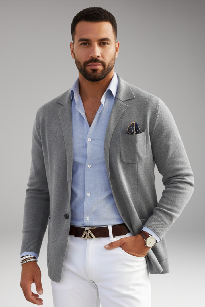 Men’s Blazer with Lapel Collar and Single-Row Front Closure