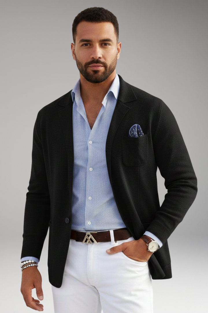 Men’s Blazer with Lapel Collar and Single-Row Front Closure