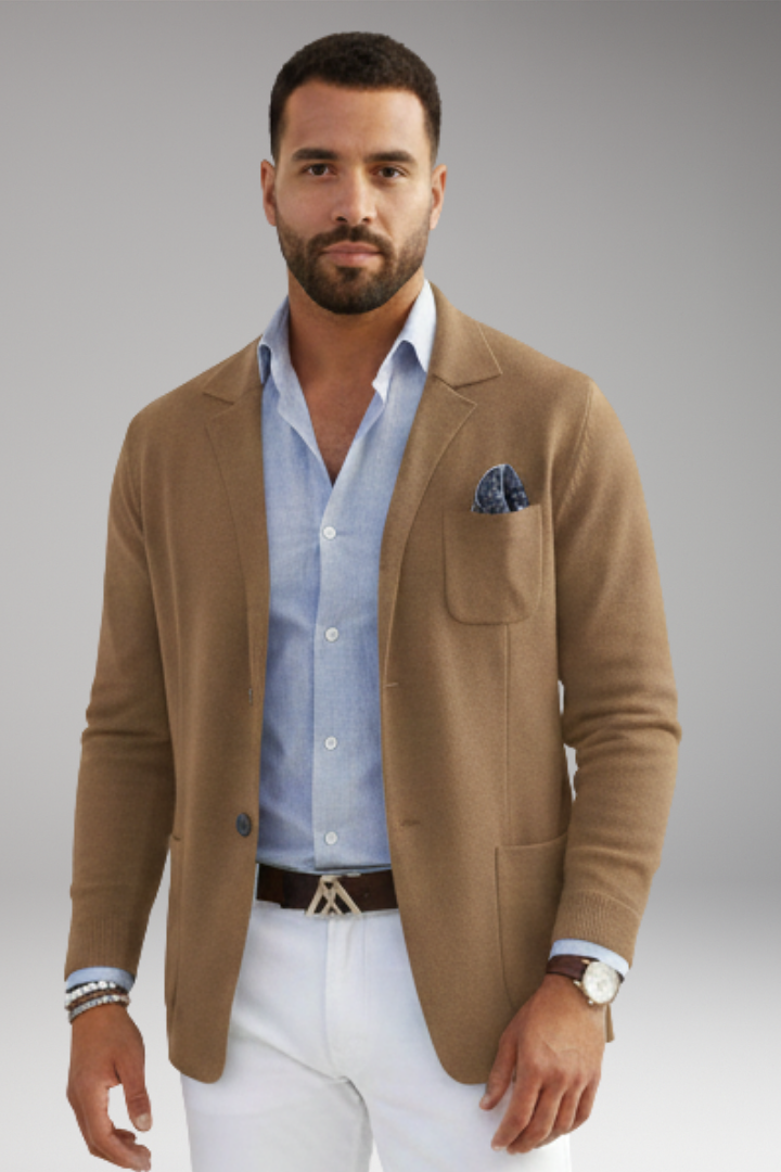 Men’s Blazer with Lapel Collar and Single-Row Front Closure