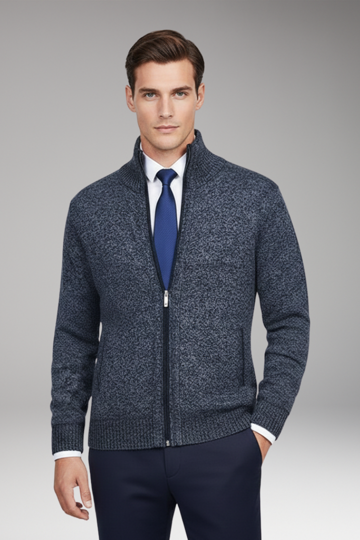 Men’s Cardigan Jumper with Stand Collar and Button Closure
