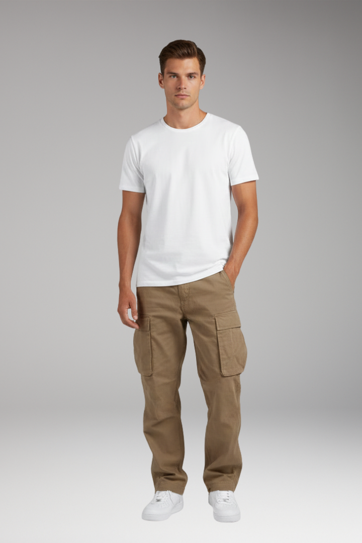 Men’s Cargo Trousers with Straight Fit and Multi-Pocket Design