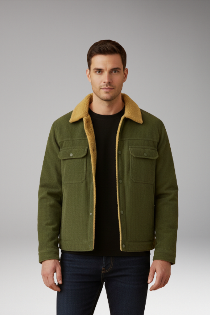 Men’s Corduroy Jacket with Fleece Lining and Snap-Button Front