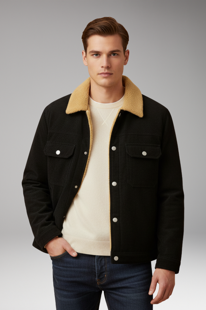 Men’s Corduroy Jacket with Fleece Lining and Snap-Button Front