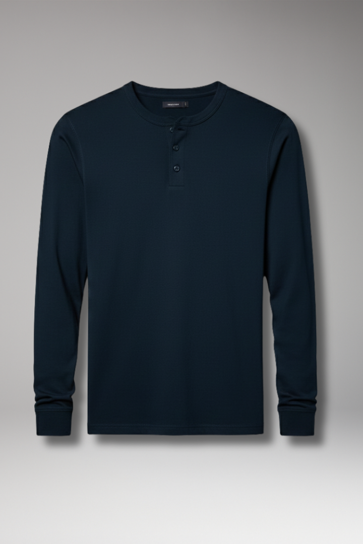 Men’s Henley Shirt with Three-Button Placket and Long Sleeves