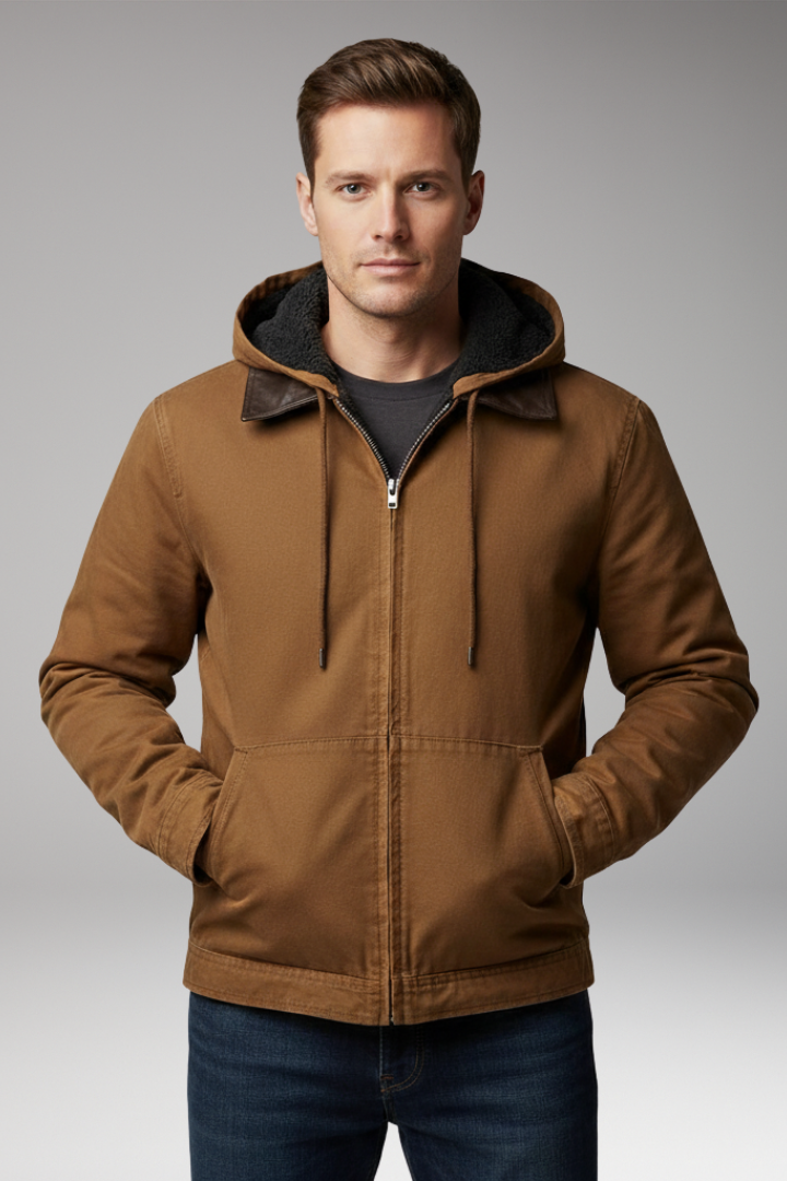 Men’s Hooded Jacket with Zip Front and Lined Interior