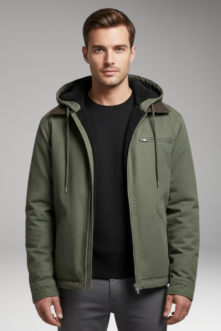 Men’s Hooded Jacket with Zipper Closure and Front Pockets