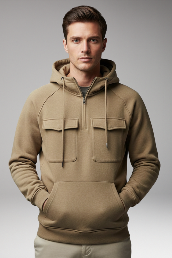 Men’s Hoodie with Long Sleeves and Multiple Pockets