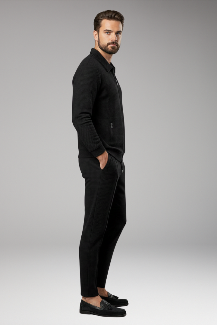 Men’s Jacket and Trousers Set with Lapel Collar and Waffle Surface