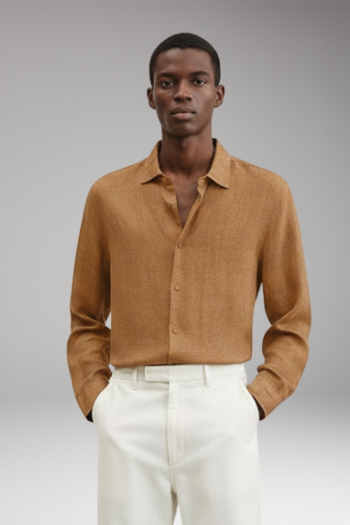 Men’s Long Sleeve Shirt with Lapel Collar and Button Closure
