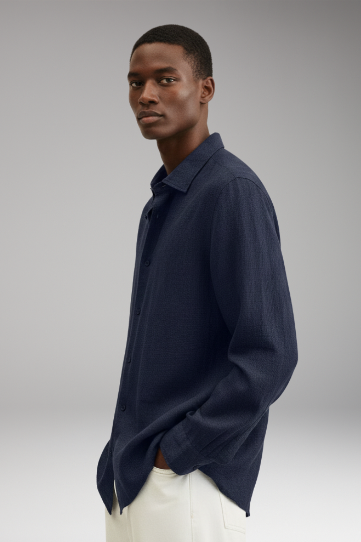 Men’s Long Sleeve Shirt with Lapel Collar and Button Closure