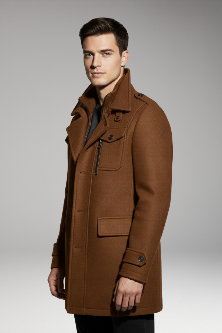Men’s Overcoat with Double Collar and Lined Interior